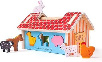 Bigjigs Toys, Shape Sorter, Wooden Farm Toys for 2 Year Olds, Childs Farm Toy
