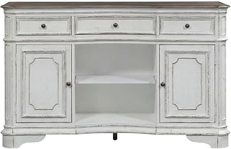 Starlight Canyon Home Rubberwood Solid Wood Dining Server with Drawers, Buffet Cabinet with Storage Sideboard for Dining Room Kitchen, White