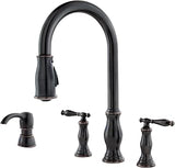Pfister Hanover Kitchen Sink Faucet with Pull Down Sprayer and Soap Dispenser, 2-Handle High Arc Design, 4-Hole Installation, Tuscan Bronze Finish for Kitchen Sink F5314HNY