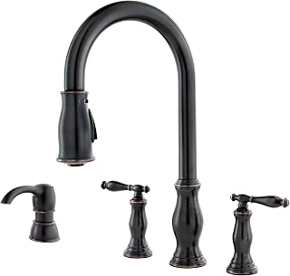 Pfister Hanover Kitchen Sink Faucet with Pull Down Sprayer and Soap Dispenser, 2-Handle High Arc Design, 4-Hole Installation, Tuscan Bronze Finish for Kitchen Sink F5314HNY