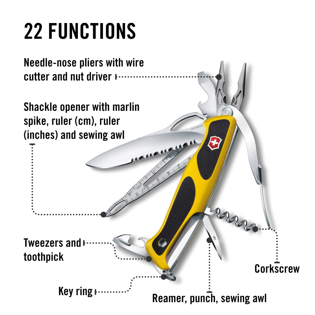 Ranger Boatsman MW Grip Swiss Army Pocket Knife by Victorinox – 5.12 In, Polyamide, Yellow/Black, Model 0.9798.MWC8