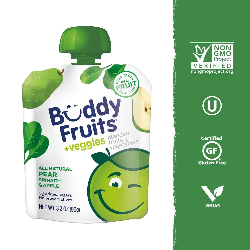 Buddy Fruits Pear & Spinach / 3.2 Ounce (Pack of 18) / 1 Applesauce