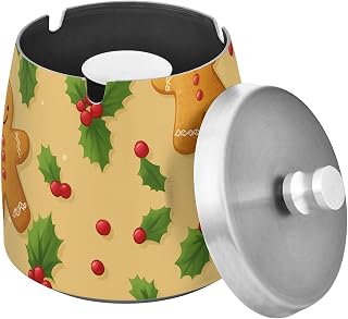 Gingerbread Holly Leave Splash Ashtray with Lid, Outdoor Ashtrays for Patio