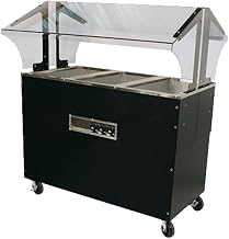 3-Well Black Electric Buffet Table with Solid Base, 120V