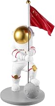Healifty Spaceman Figurine with Flag Resin Desktop Decor for Room | Realistic Lovely Silver Statue, Odorless Safe Resin, Gift for Home Display and Office Accent