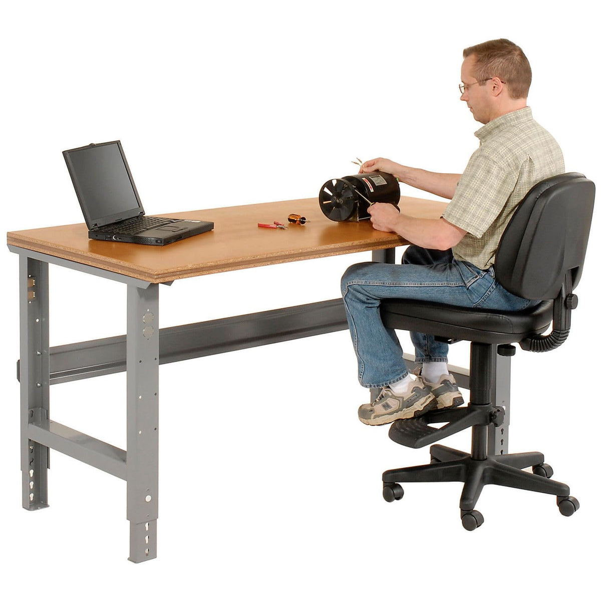 Adjustable Height Workbench C-Channel Leg by Global Industrial – 36"L x 60"W x 3"H, Steel, Gray, Model 183163