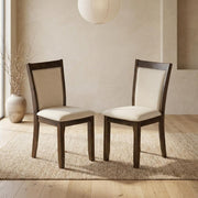 Solid Wood Linen-Upholstered High-Back Dining Chairs Set of by Furnifact – Wood, Light Beige, Pack of 2