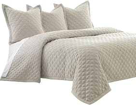 Michael Amini Aragoza Beige 4-Piece King Quilt Set with Soft 100% Polyester Face, Cotton Blend Back, Lightweight Comforter, Durable and Cozy Bedding for Bedroom