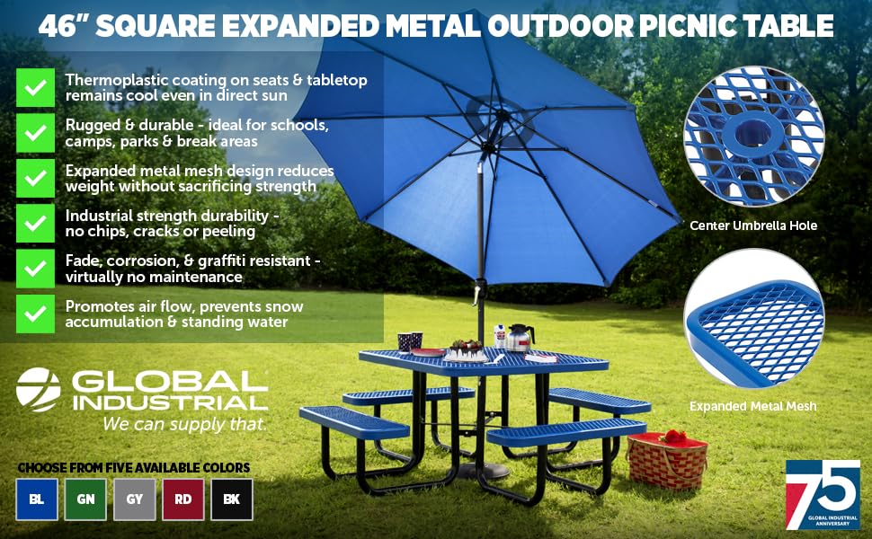 Global Industrial Blue / 81D x 81W x 29.5H in / Industrial Picnic Tables