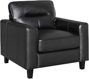 Furnifact Faux Leather-Upholstered Track Arm Accent Chair, Transitional Comfy Reading Chair for Living Room or Bedroom, Black