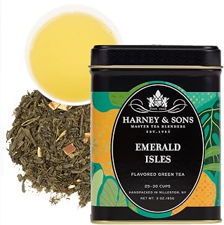 Harney & Sons Emerald Isles Loose Leaf Green Tea Tin, 3 oz | Green tea with orange peel, grapefruit, lemon, spearmint, and cornflowers. Contains caffeine.
