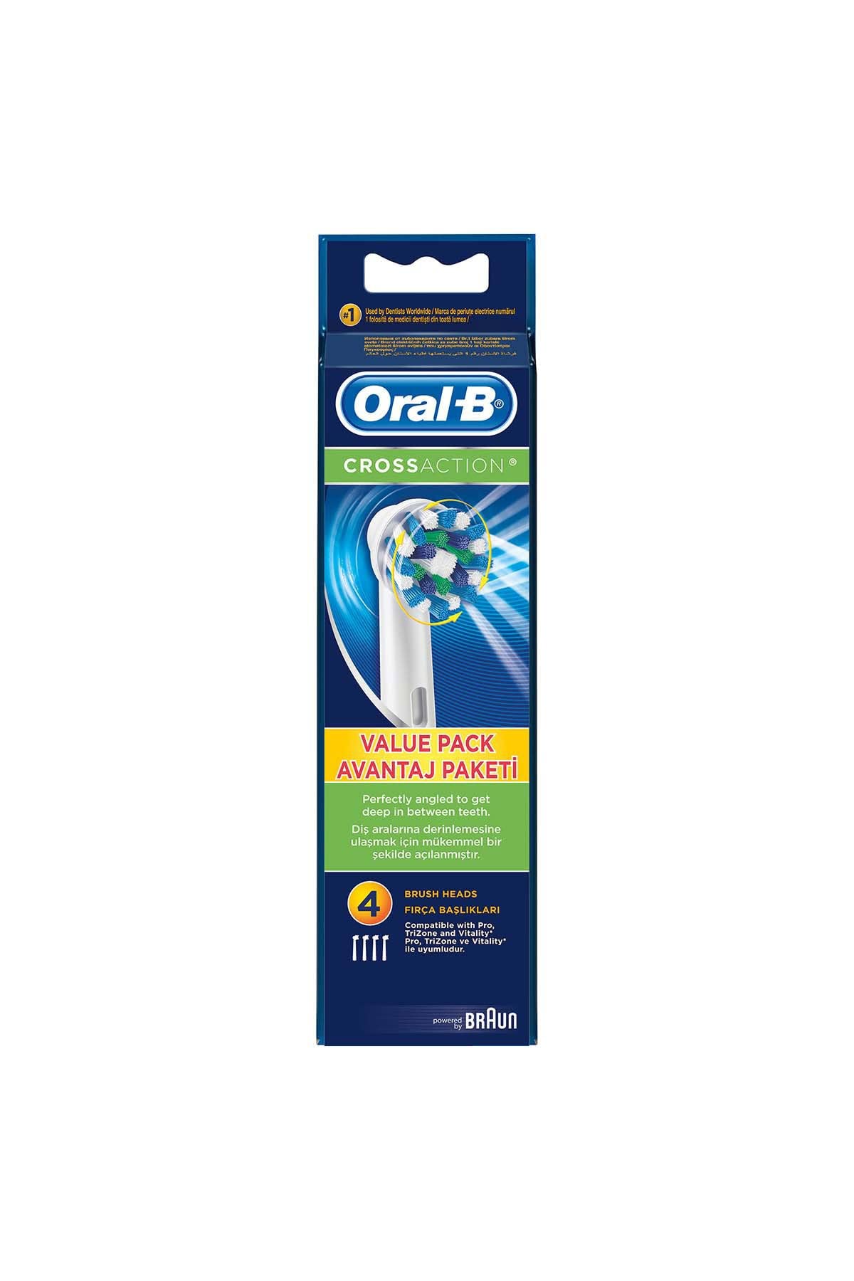 Cross Action Replacement Brush Heads Eb50 - Pack of by Oral-B – 1 Count (Pack of 4), Nylon, White, Pack of 4, Model 80302548