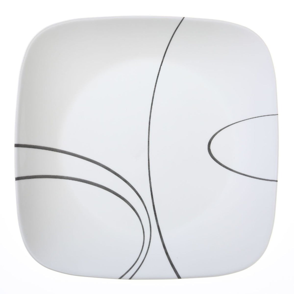 Square Simple Lines 10.25” Dinner Plate (Set of 4) by Corelle – Medium, Vitrelle Glass, Black, Pack of 4