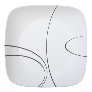 Square Simple Lines 10.25” Dinner Plate (Set of 4) by Corelle – Medium, Vitrelle Glass, Black, Pack of 4