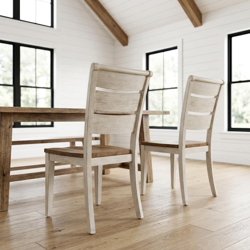 Solid Wood Ladder Back Side Chairs Set of by Starlight Canyon Home – 19 x 24.75 x 38 inches, Solid + Manufactured Wood, White, Pack of 2
