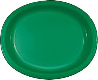 Creative Converting 8 Count Oval Paper Platters, Emerald Green