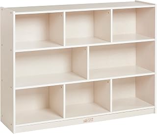 ECR4Kids 8-Compartment Mobile Storage Cabinet, Elementary, Classroom Furniture, White Wash