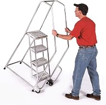 Ballymore A4SH-TR Aluminum Rolling Ladder with Rail, Ribbed Tread, Tilt & Roll, 4 x 18" Wide Steps, 350 lbs Capacity, 68" Height, 20" Width, 31" Length