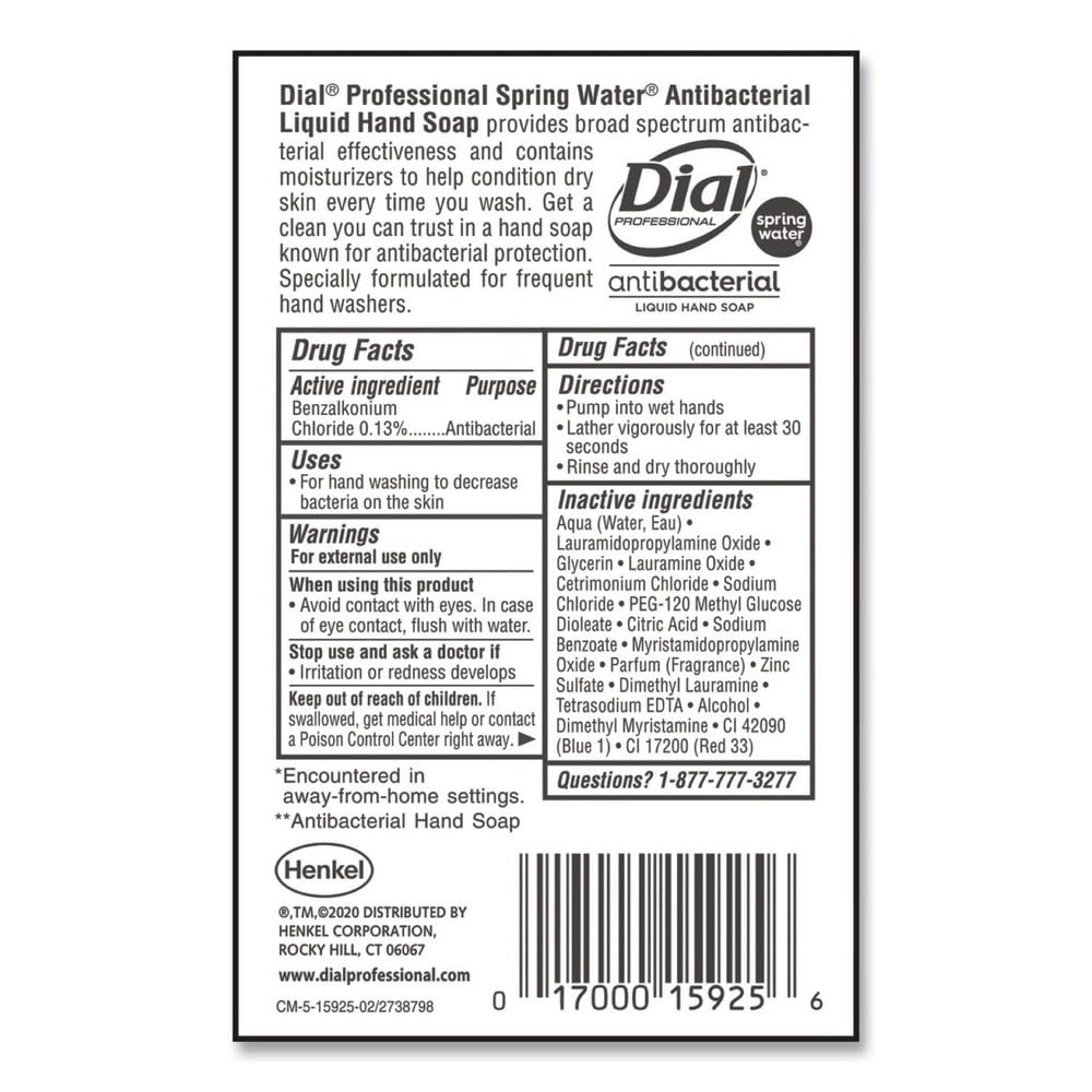Antimicrobial Liquid Hand Soap by Dial – 128 Fl Oz (Pack of 1), Clear, Model DIA15926EA