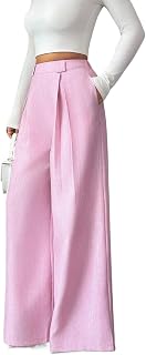 Women's High Waist Pleated Wide Leg Pants Linen-Like Lilac for Office