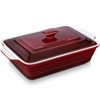Lovecasa Stoneware Casserole Pan, 4.5 Quart, Gradient Red