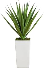Nearly Natural 37in. UV Resistant Artificial Agave Plant in White Tower Planter (Indoor/Outdoor)
