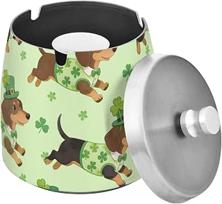 St. Patrick's Day Dachshund Splash Ashtray with Lid, Outdoor Ashtrays for Patio