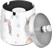 Unicorn Clouds Stars Pattern Splash Ashtray with Lid, Outdoor Ashtrays for Patio
