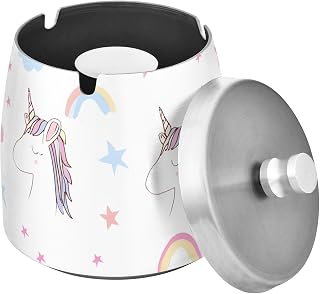 Unicorn Clouds Stars Pattern Splash Ashtray with Lid, Outdoor Ashtrays for Patio