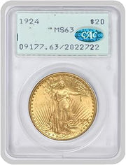 1924 American Gold Saint Gaudens Double Eagle Coin MS-63 $20 PCGS/CAC MS63 | Rattler