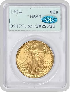 1924 American Gold Saint Gaudens Double Eagle Coin MS-63 $20 PCGS/CAC MS63 | Rattler
