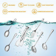 LifeMusican Serving Utensils Set, Large Stainless Steel, Silver 15 Pieces
