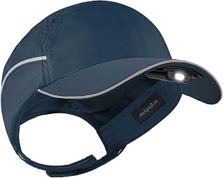 Ergodyne Skullerz 8965F(x) Safety Bump Cap Hat with Rechargeable LED Light, Long Brim Length, Lightweight Head Protection Navy