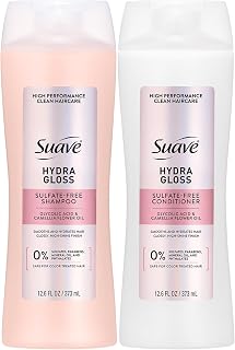 Suave Hydra Gloss Sulfate-Free Shampoo & Conditioner Set – Lightweight, Hydrating Hair Products with Glycolic Acid & Camellia Oil, 12.6 Oz Ea