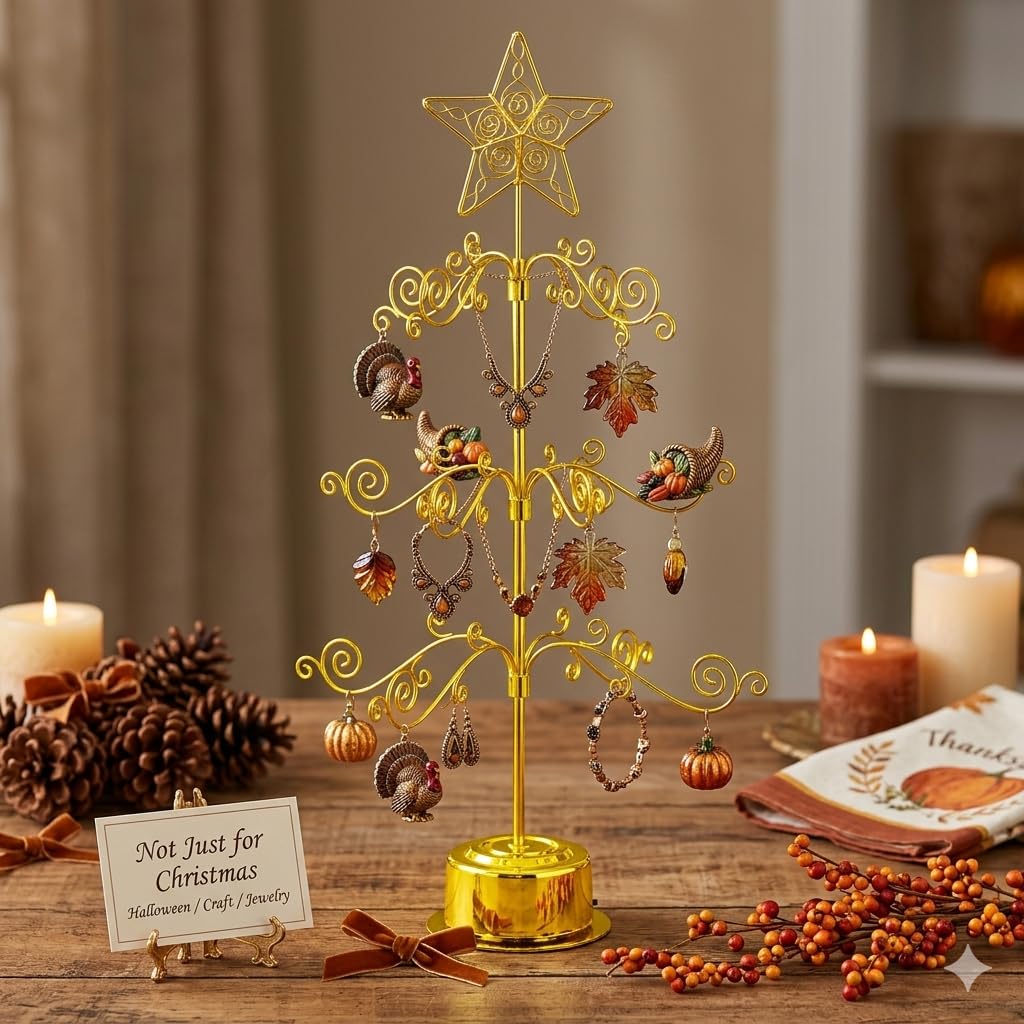Hohiya Rotating Ornament Tree Display Stand, 24 Inch, Gold