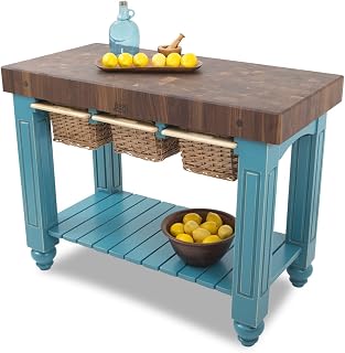 John Boos Walnut Gathering Block III - 48x24 w/ 4" Walnut Butcher Block Table, Cherry Stained Base