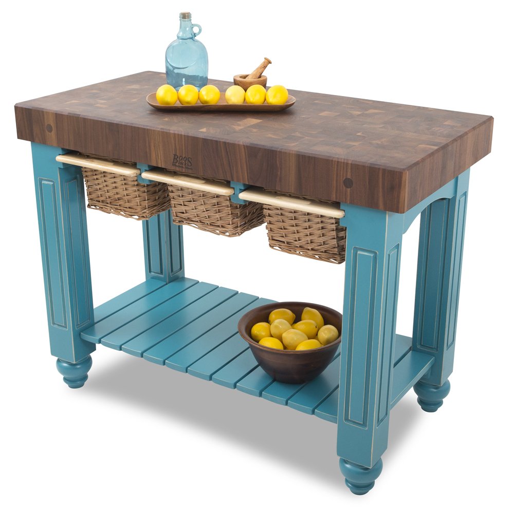 Walnut Gathering Block III - 48x24 w/ 4" Walnut Butcher Block Table by John Boos – Useful Gray Stain, Model WAL-GB4824-UG