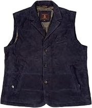 MEN'S BEDFORD LUXE GOATSKIN SUEDE QUILTED W/LAPEL VEST JACKET (NAVY, XXL)