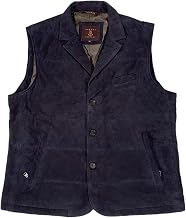 MEN'S BEDFORD LUXE GOATSKIN SUEDE QUILTED W/LAPEL VEST JACKET (NAVY, XXL)
