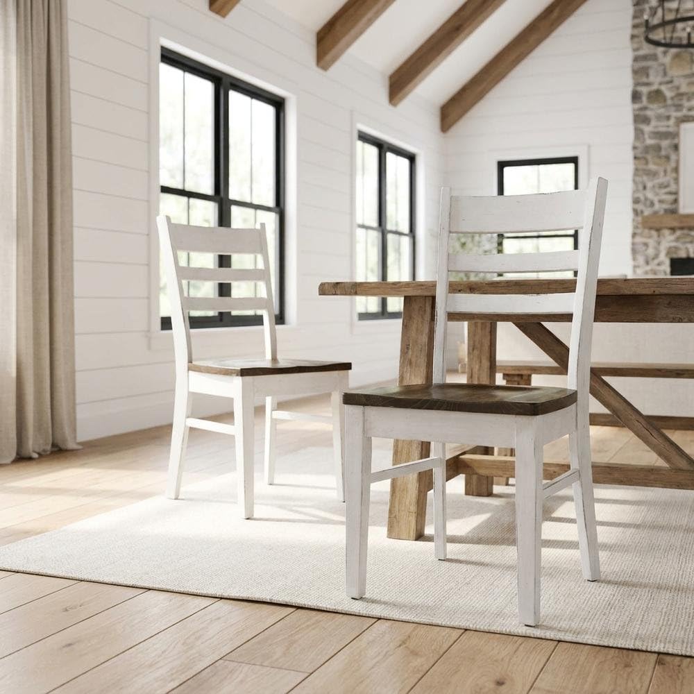 Wood Ladderback Dining Chair Set of by Starlight Canyon Home – Solid Wood, Mahogany, White, Pack of 2