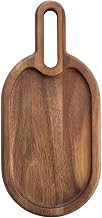 TableCraft 11522 Acacia Collection Snack Tray, 12" x 5-1/2" x 3/4" Overall, Oblong, with Handle, Wood