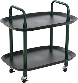 Main + Mesa Modern Plastic and Metal 2-Tier Trolley, Black and Dark Green