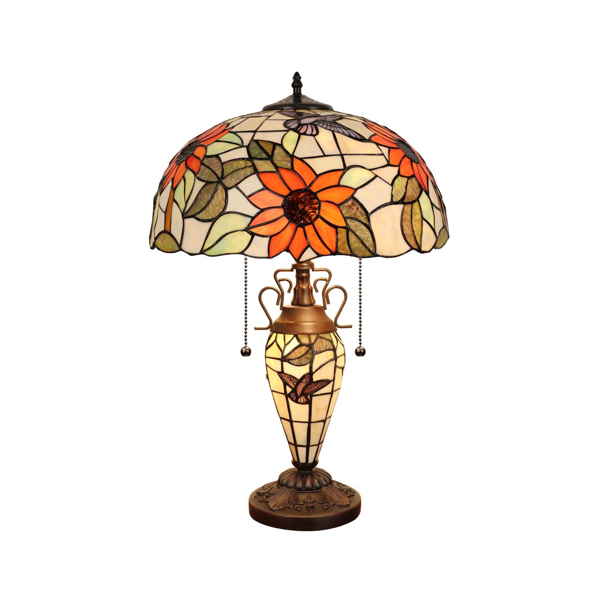 CH3T617OF16-DT3 Double Lit Table Lamp by Chloe Lighting – exact color of each glass piece may vary due to handcrafted nature