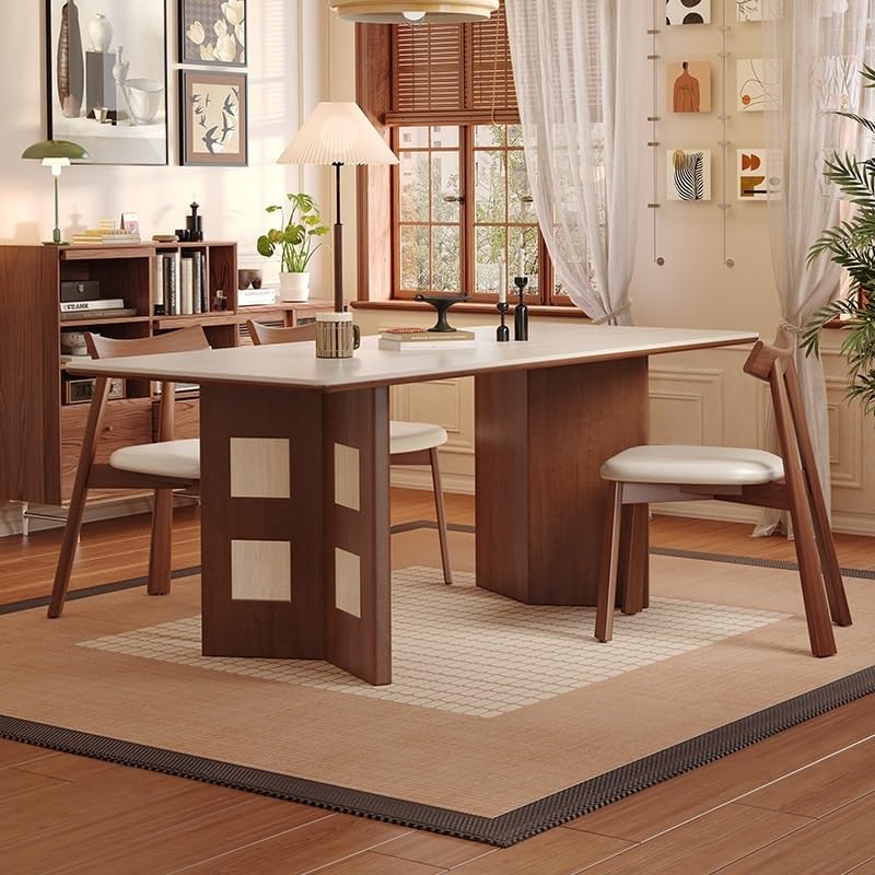 Mesa De Jantar Nordic Travertine Slate Dining Table for Small Household Use Cream Style Rectangular Diner Table by JOYNOW – One Size, 200x80x75cm, Model 8524