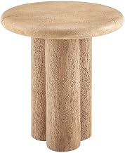 Modway Tori 20 Inch Round Concrete Outdoor Side Table in Travertine - Modern Patio Accent Table for Backyard, Balcony, Sunroom, Deck, Or Indoors