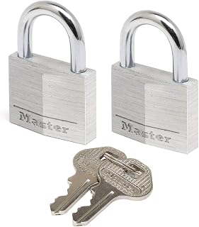 Master Lock 9130EURT Pack of 2 Key Padlocks in Aluminium, Grey, 3 x 5.2 x 1.6 cm