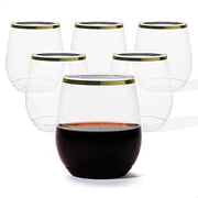 TOSSWARE POP 14oz Stemless Gold Rim Wine Glass Set of 48, Premium Quality, Recyclable, Unbreakable & Crystal Clear Plastic Wine Glasses