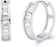 14k REAL Yellow OR White Gold 4mm Thickness CZ Channel Set Hoop Huggie Earrings (15 x 15 mm)