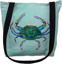 Betsydrake TY004CS 13 x 13 in. Female Blue Crab on Aqua Tote Bag - Small