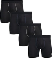 Reebok Mens Boxer Briefs - 4 Pack Stretch Performance Boxers for Men with Functional Fly, 6" Inseam Mens Underwear Boxers, Size Small, Black/Black/Black/Black